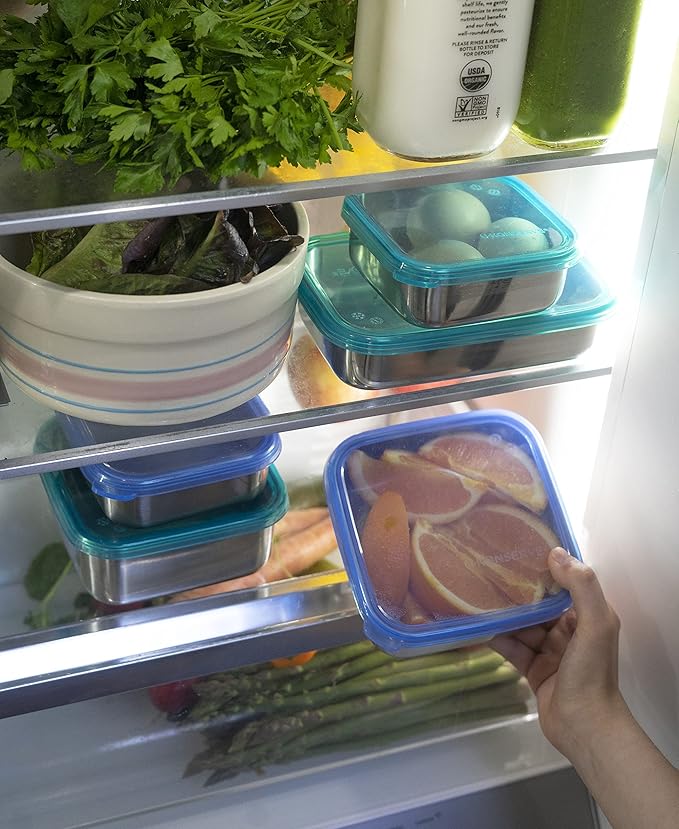 U Konserve Stainless Steel Food Storage Bento Box Container, Leak Proof Silicone Lid Dishwasher Safe - Plastic Free (15oz Blue)