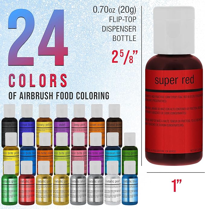 U.S. Cake Supply - Complete Cordless Handheld Airbrush Cake Decorating System, Professional Kit with a Full Selection of 24 Vivid Airbrush Food Colors - Decorate Cakes, Cupcakes, Cookies & Desserts
