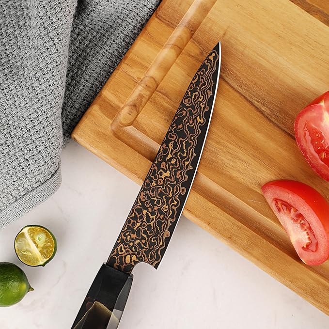 Seido Knives Kurogane 5" Petty Knife – Hand-Forged Japanese Utility Knife with VG-10 Core & 37-Layer Damascus Steel, G10 Copper Handle