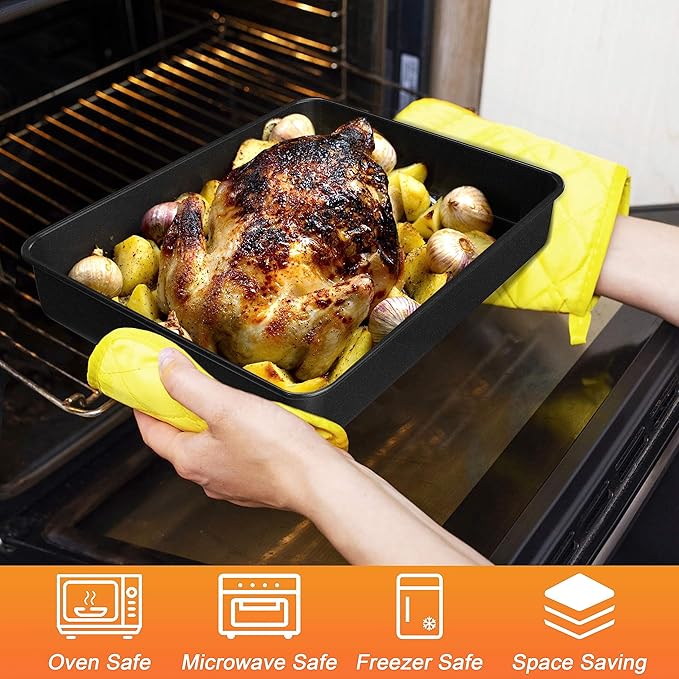 Herogo Deep Baking Pan Set of 2, 8 X 10.5 Inch Non-Stick Sheet Cake Pan for Oven, Rectangle Stainless Steel Lasagna Brownies Casseroles Cakes Bakeware, Oven Safe