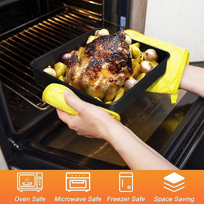 Herogo 8 x 8 Baking Pan Set of 2, Non-Stick Square Cake Pan for Oven, Stainless Steel Black Lasagna Brownies Casseroles Cakes Bakeware, Oven safe