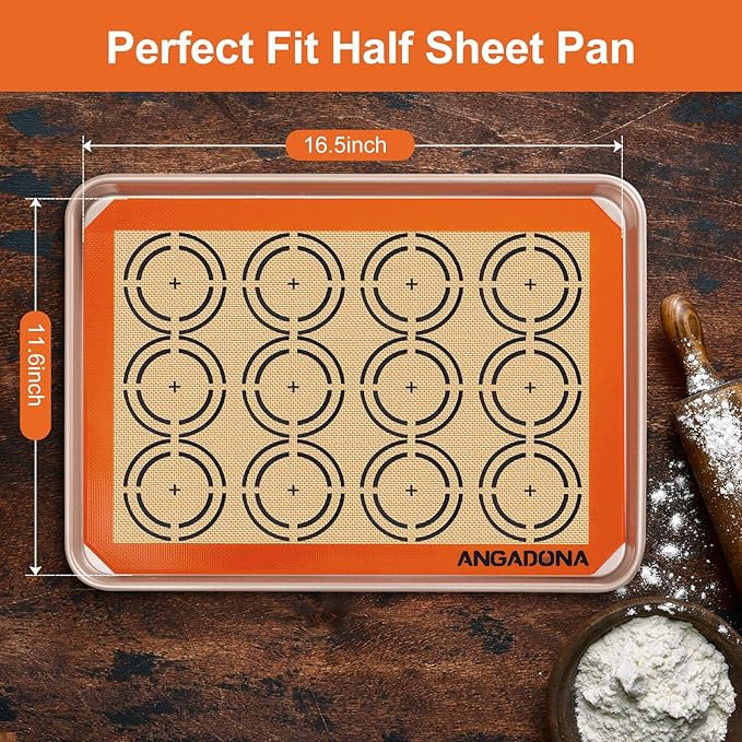 Silicone Baking Mat Sheets Set, Easy Clean &Non-Stick Food Grade Reusable Baking Mat, 2 Half Sheet Cookie Baking Mats Silicone for Oven, Make Macarons, Cookies and Pastry Mat