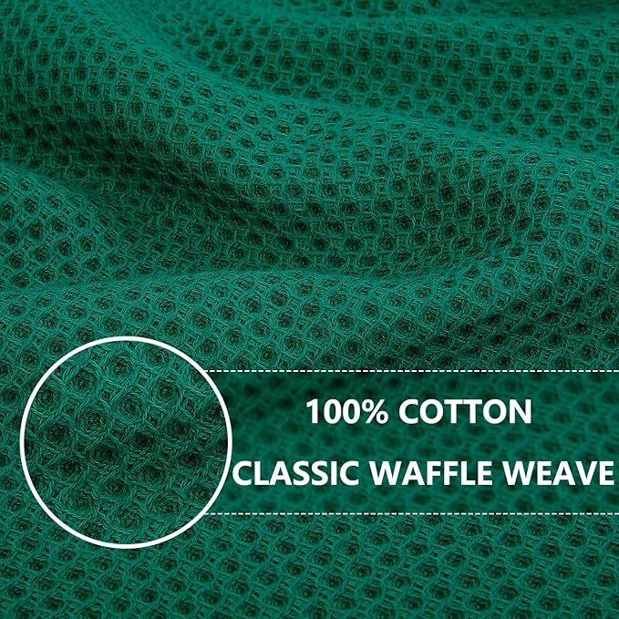 Homaxy 100% Cotton Waffle Weave Kitchen Dish Cloths, Ultra Soft Absorbent Quick Drying Dish Towels, 12 x 12 Inches, 12-Pack, Dark Green