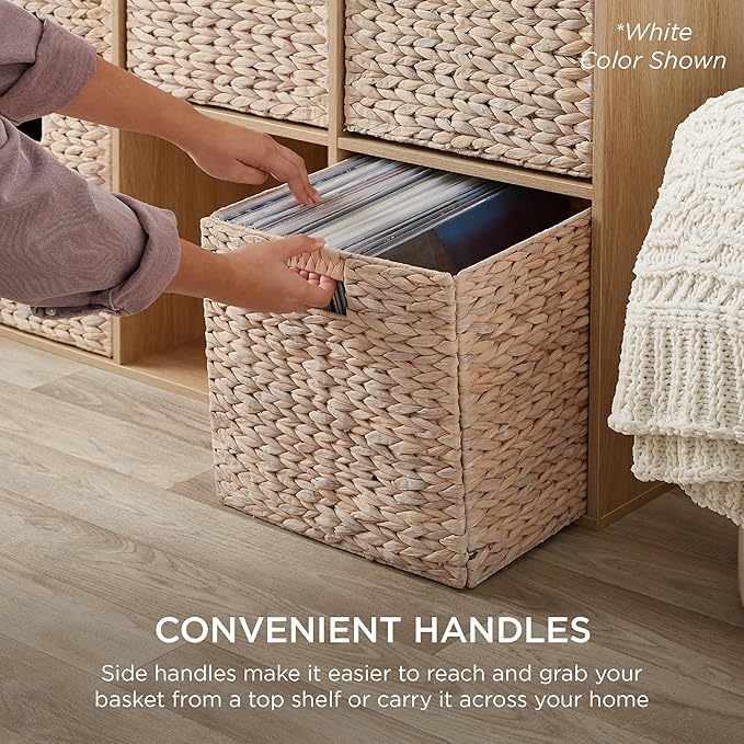 Best Choice Products 13x13in Pack of 5 Cube Storage Baskets, Water Hyacinth Multipurpose Collapsible Organizers, Handwoven Laundry Totes for Laundry, Living Room, Kids Room & Nursery - Black