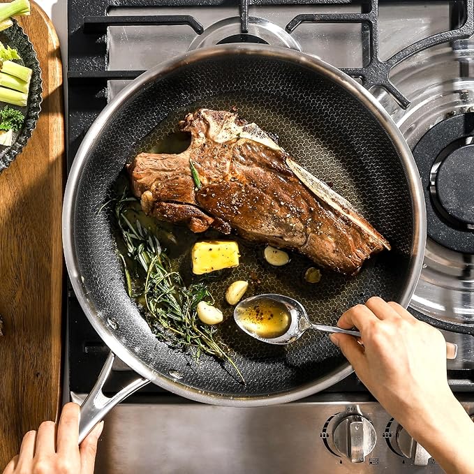 DELUXE Hybrid Ceramic Nonstick 10-Inch Fry Pan with Tempered Glass Lid, Skillet with Stay-Cool Handles, Dishwasher&Oven Safe, PFOA Free Compatible with All Cooktops