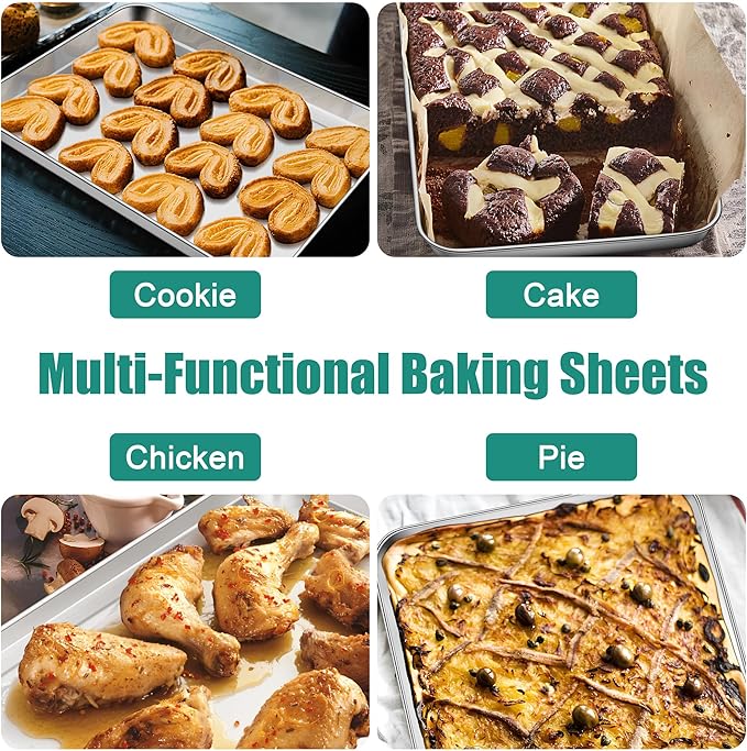 TeamFar Baking Sheet Set of 3, 16/12.5/9.3 Inch Stainless Steel Cookie Sheets Baking Pans, Metal Oven Baking Tray for Cooking Roasting Serving, Non-Toxic & Mirror Finish & Dishwasher Safe