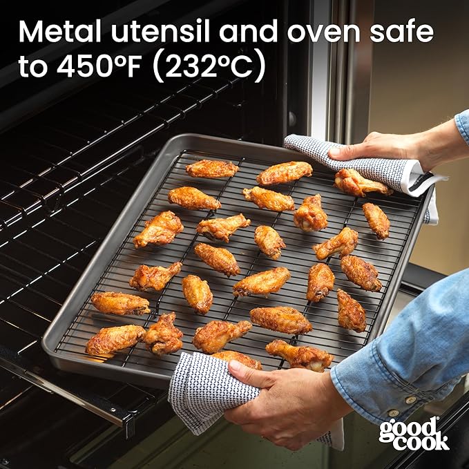 GoodCook Set of 2 Everyday Nonstick XL Cookie Sheet and XL Cooling Grid, Gray