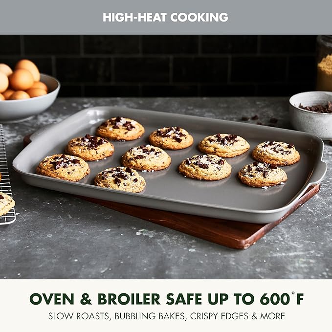 GreenPan Premiere Ovenware Healthy Ceramic Nonstick 18" x 13" Half Rectangular Baking Pan, PFOA & PFAS-Free, Warp-Free Bakeware, Durable Quick Heating Tray, Oven Safe to 600F, Dishwasher Safe, Gray