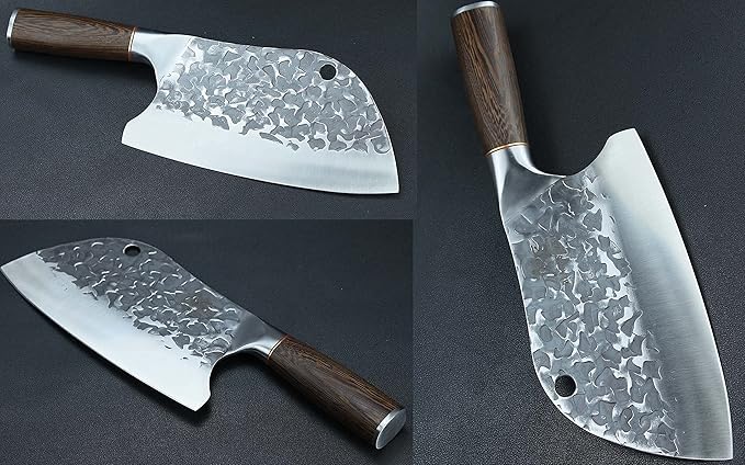 BLADESMITH Serbian Chef Knife 8“, Butcher Cleaver Hand Forged Blade, Handmade Non-Slip Ergonomic Wenge Wood Handle, Kitchen Gifts