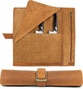 ELIZO Leather Knife Roll Bag Professional Chef Knife Case, Durable Knife Sheath Holder, Cooks & Culinary Tools Carrying Storage, Portable Knife Wrap - 4 Slots (Acron)