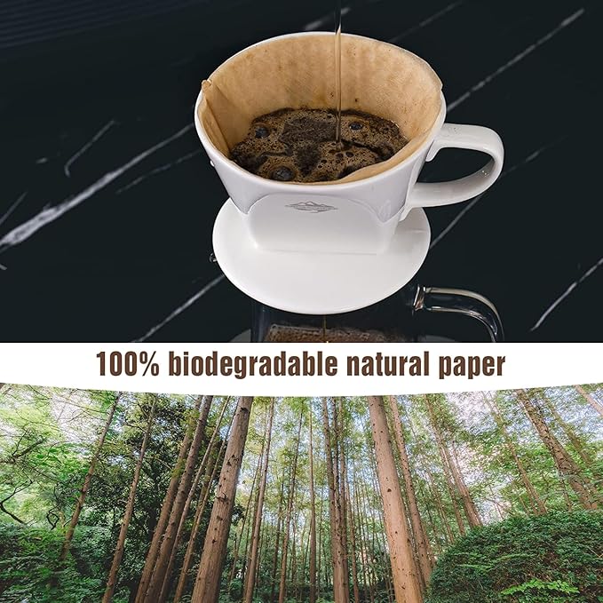 Cafe Le Rou Natural Unbleached Paper Cone Coffee Filters, #4 Size, Brown, 100 Count, for Pour-Over and Drip Coffee Makers