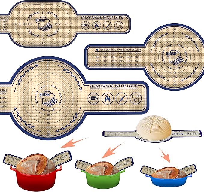 Silicone Bread Sling for Dutch Oven, 3 Pack (8", 10" Round & 6" Oval) – Non-Stick & 500°F Heat Resistant Sourdough Mat, Easy to Clean, Reusable Food-Grade Slings – Fits 3–7 qt Dutch Ovens