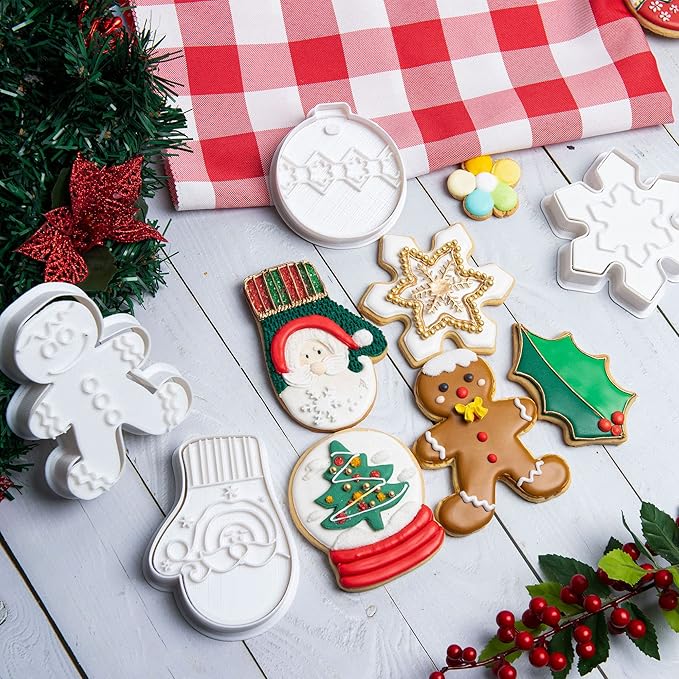 Flycalf Christmas Cookie Cutters Gingerbread Man with Plunger Stamps with Plunger Stamps PLA Baking Gift