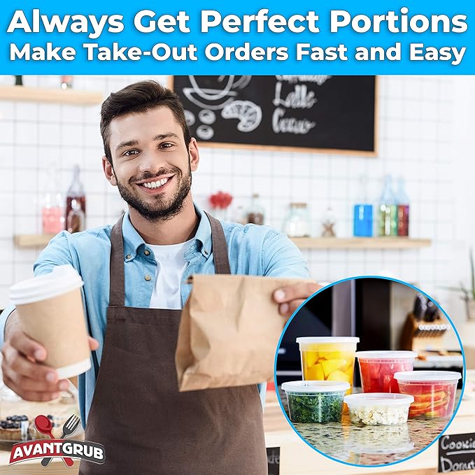 Deli-Grade BPA-Free 24oz Plastic Containers with Lids 12ct. Leakproof Microwavable Portion Container for To-Go Orders, Food Prep and Storage. Reusable Takeout Cups for Restaurant, Cafe and Catering.
