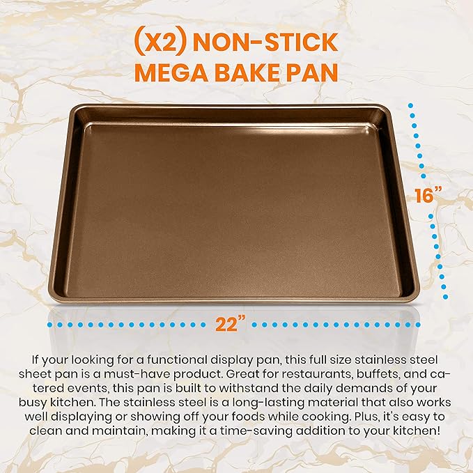 NutriChef 2-Piece Nonstick XL Cookie Sheets for Baking - 22" x 16" Stackable Extra Large Baking Sheet - Carbon Steel Baking Pans, PFOA, PFOS, PTFE Free- NCLGBP28