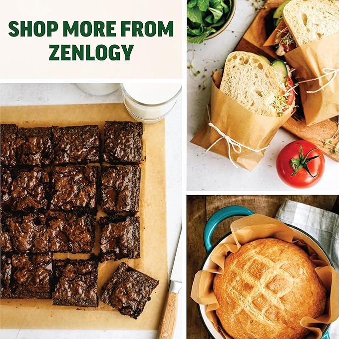 Zenlogy 12 Inch Parchment Paper Rounds (100 Sheets) - Unbleached, Pre-cut, High Heat, Round Liners - Fits 12 inch Round Cake Pans, Pizza Pans, and Air Fryer