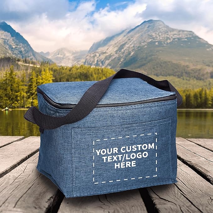 Custom Insulated Cooler Lunch Bag Set of 10, Personalized Bulk Pack - Perfect for Work, Travel, Outdoor Events - Blue