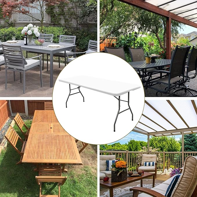 6 Pack Stretch Fabric Table Top Cap Cover, fits 8' Tables, Spandex Table Covers Washable Elastic Universal Rectangle Tablecloth Protector for Indoor Outdoor Party Picnic Wedding, White, 30" W x 96" L