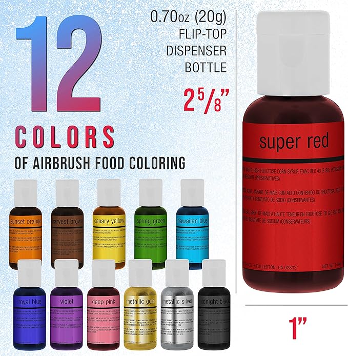 U.S. Cake Supply - Complete Cordless Handheld Airbrush Cake Decorating System, Professional Kit with a Full Selection of 12 Vivid Airbrush Food Colors - Decorate Cakes, Cupcakes, Cookies & Desserts