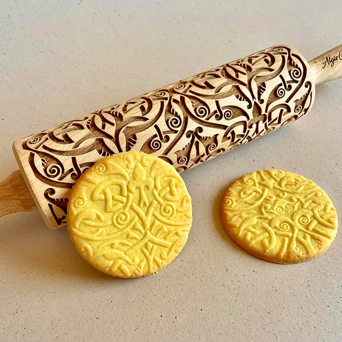 FLEUR DE LIS KNOT Embossing Rolling Pin. Dough Roller with Shamrock Pattern for Homemade Cookies and Pottery by Algis Crafts