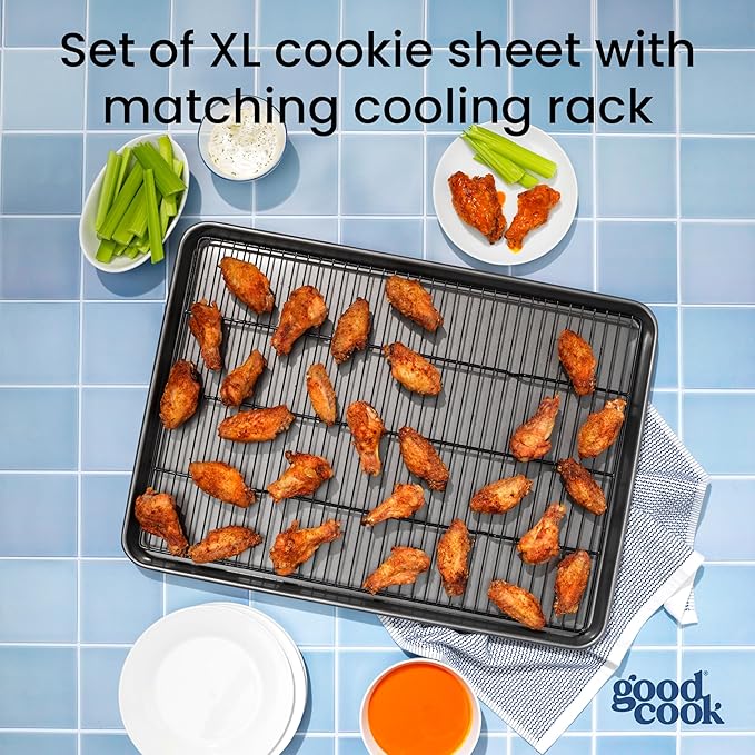 GoodCook Set of 2 Everyday Nonstick XL Cookie Sheet and XL Cooling Grid, Gray