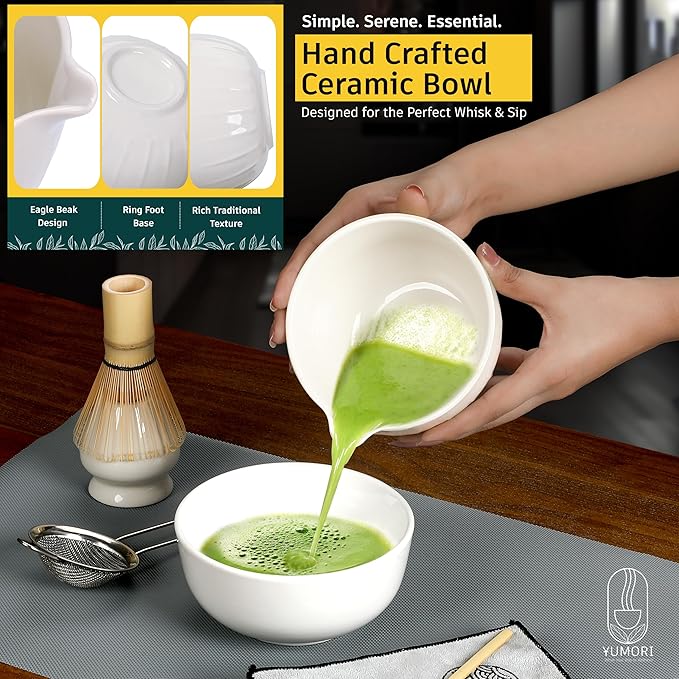 6 Pcs Matcha Whisk Set | Matcha kit with White Bowl, Bamboo Whisk, Scoop, Sifter, Holder for whisk & Cleaning Cloth, Traditional Matcha Set in Magnetic Gift Box