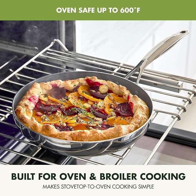GreenPan Valencia Pro Stainless Steel 8” Frying Pan Skillet, Induction Suitable Mirrored Tri-Ply, Ceramic Nonstick PFAS-Free, Multi Clad Cookware, Dishwasher Oven & Broiler Safe