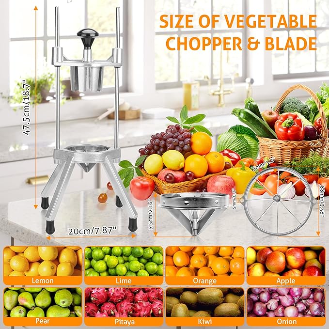 WICHEMI Commercial Easy Wedger 8 Section Lemon Slicer Lime Cutter Stainless Steel Blade Fruit Slicer Commercial Vegetable Chopper Dicer Lemon Cutter for Home Bar Restaurant
