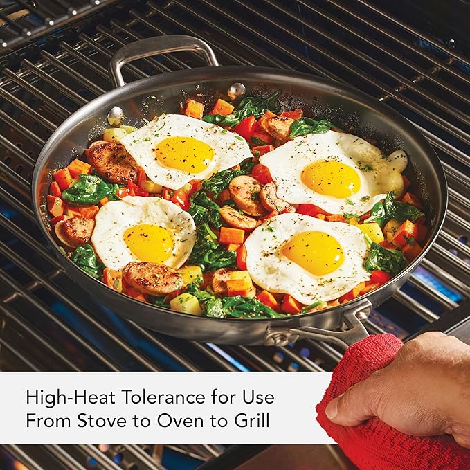 KitchenAid NITRO Carbon Steel Frying Pan/Skillet, Stainless Steel Handle, Compatible with All Cooktops, 12 Inch Fry Pan with Side Handle - Black