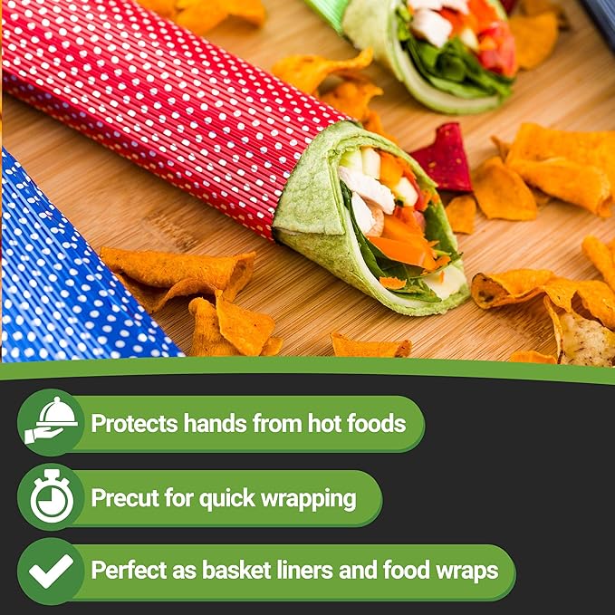 Restaurantware 12" x 12" Rippled Aluminum Foil Food Wrap and Fry Basket Liner: Perfect for Restaurant Take Out Bakeries and Food Trucks - Red Polka Dot Foil Sandwich Wraps - 500-CT