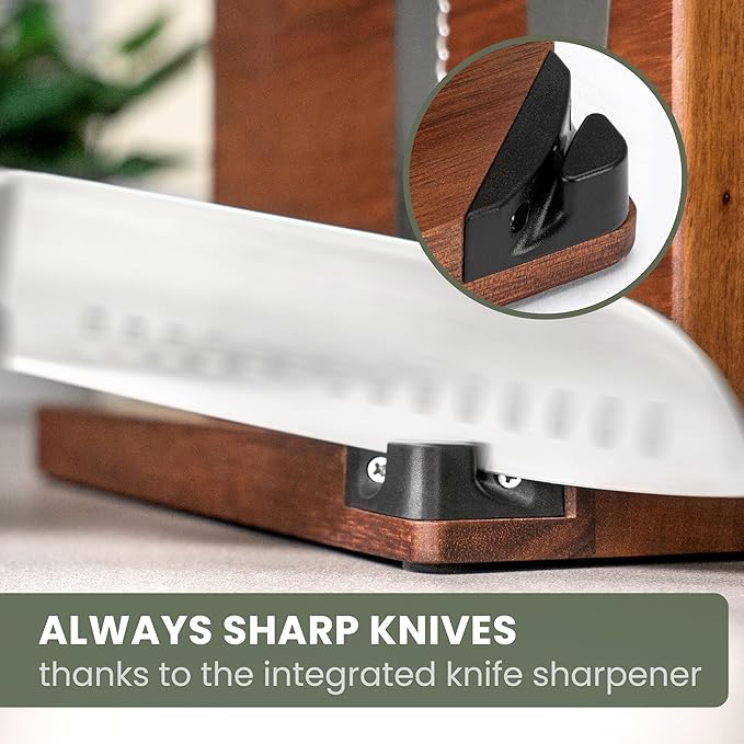 WALDWERK Extra Large Magnetic Knife Holder (16”) - Acacia Wood Knife Block Without Knives - Knife Holder - Magnetic Knife Block - Knife Storage - Knife Magnet Organizer for Countertop