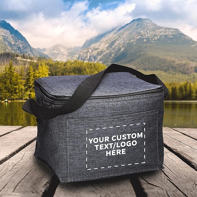 Custom Insulated Cooler Lunch Bag Set of 10, Personalized Bulk Pack - Perfect for Work, Travel, Outdoor Events - Black