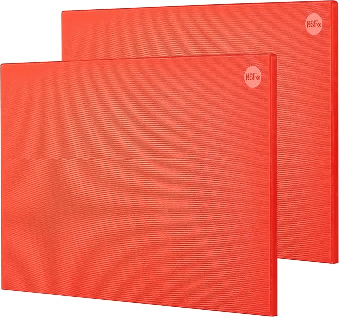 CURTA 2-Pack Red Cutting Boards for Kitchen, 18" x 12" x 0.5" Color Coded Plastic Chopping Board with Anti Slip Surface Dishwasher Safe