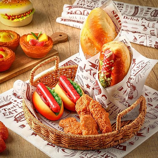 600 Pcs 12 x 12 Inch Deli Wax Paper Sheets Grease Resistant Tray Basket Liners Newsprint Paper Water and Grease Proof Sandwich Wrapping Square Hot Dog Wrappers for Food Baking (Brown on White)