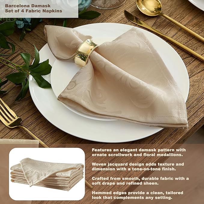 Newbridge Barcelona Luxury Damask Fabric Tablecloth, 60” Wide x 84” Oval, Golden Beige, 100% Polyester, No Iron, Soil Resistant Dining Room, Party and Banquet Table Cover