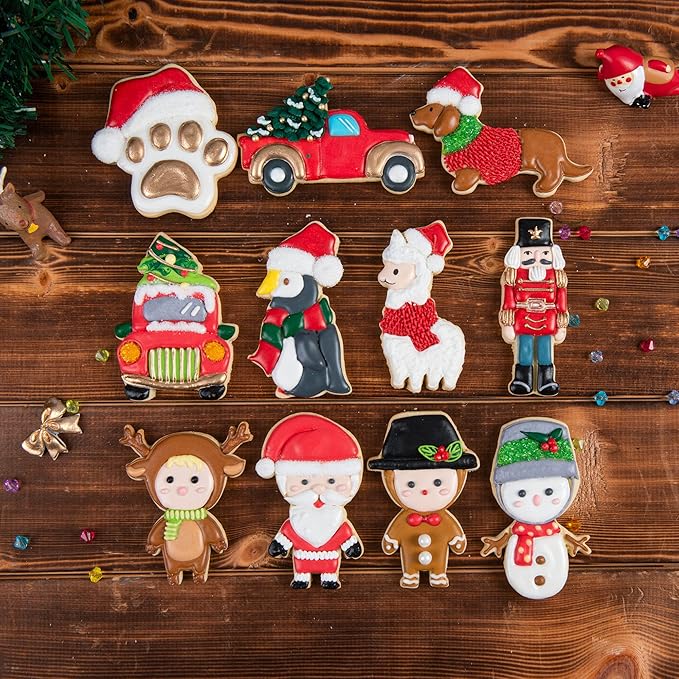 Flycalf Christmas Cookie Cutters Dachshund Shapes with 3D Stamper Fall Holiday PLA Baking Accessories Cutter Molds Gifts for Kids Decorative Party 3" Kitchen Cake Supplies