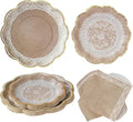 Kate Aspen Burlap & Lace Party Decorations - 62 Piece Rustic Bridal Shower and Wedding Tableware Set for 16 Guests - Disposable Floral Paper Plates and Napkins Party Supplies