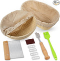 Swice Bread Proofing Basket Set, 9-Inch Round & 10-Inch Oval Banneton Sourdough Starter Kit with Lame, Dough Scraper, Linen Liner, and Basting Brush, Complete Bread Making Supplies and Tools