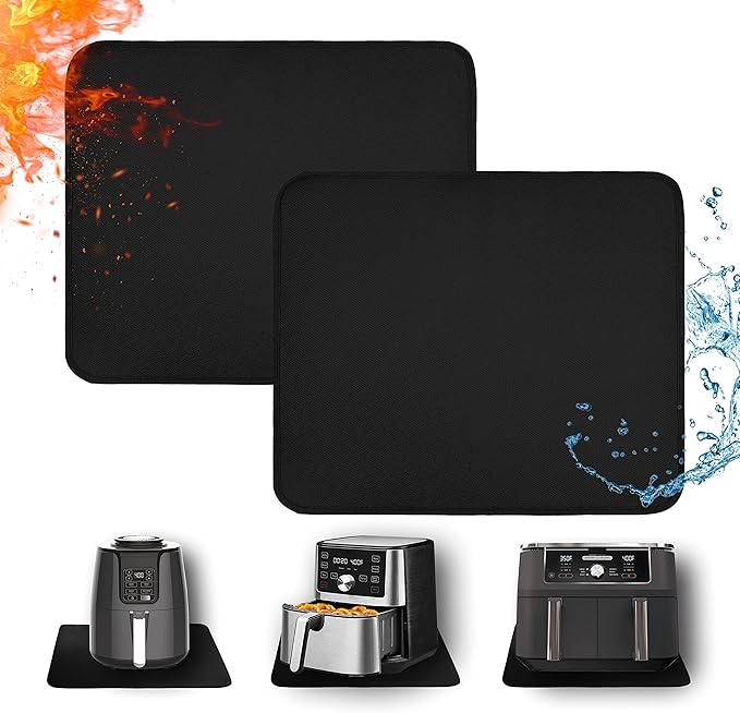 Heat Resistant Mats for Countertop - Fireproof 12x14 in Heat Resistant Mats for Air Fryer - Hot Pad Air Fryer Mat Compatible with Ninja,COSORI,Cuisinart for Coffee Maker, Toaster, Oven 2PCS - Black