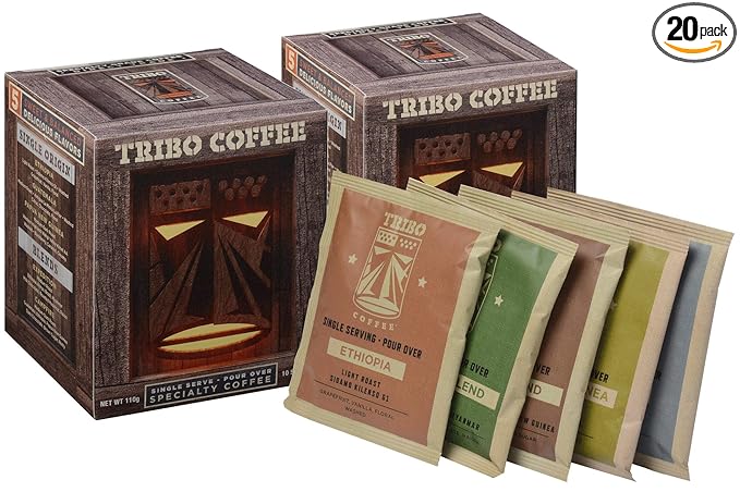 Tribo Coffee Single-Serve Portable Pour Over Drip Coffee - Double Variety - 2 Boxes (20 Servings)