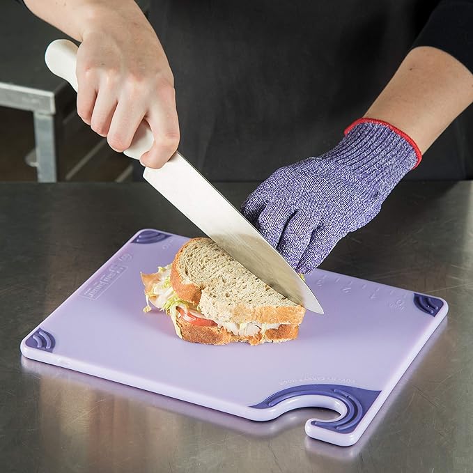 San Jamar Saf-T-Grip Plastic Cutting Board with Safety Hook, 9" x 12" x 0.375", Purple