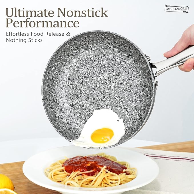 MICHELANGELO Frying Pan with Lid, Nonstick 12 Inch Frying Pan with Non toxic Granite Coating, Granite Frying Pan, Nonstick Frying Pans with Lid, Induction Compatible