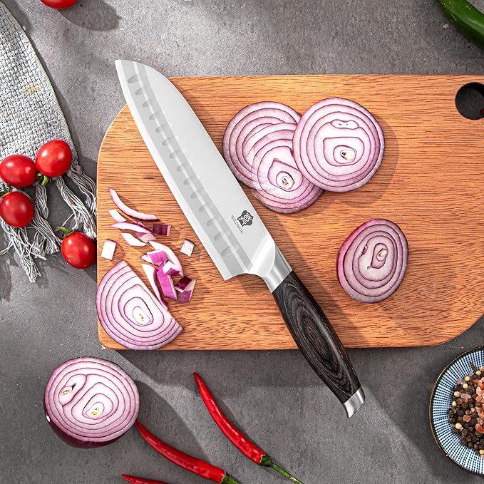 WILDMOK 9 Pcs Knife Block Set, Kitchen Knife Set with Block Wooden, German Stainless Steel Sharp Chef Knife Set with Bone Chopper