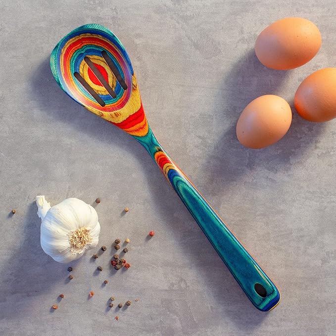 Totally Bamboo Baltique Montego Bay Collection 12-1/2" Wooden Slotted Cooking Spoon, Safe for Nonstick