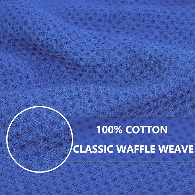 Homaxy 100% Cotton Waffle Weave Kitchen Dish Towels, Ultra Soft Absorbent Quick Drying Cleaning Towel, 13 x 28 Inches, 6-Pack, Blueberry