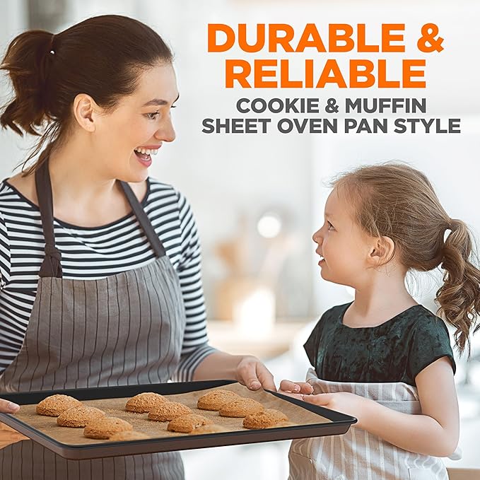 NutriChef 8-Piece Nonstick Stackable Bakeware Set - PFOA, PFOS, PTFE Free Baking Tray Set w/Non-Stick Coating, 450°F Oven Safe, Round Cake, Loaf, Muffin, Wide/Square Pans, Cookie Sheet (Brown)