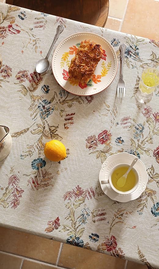 patdrea Designer Vintage Red Rectangle Tablecloth,French Linen Animals Pattern Tablecloths,Decoration Floral Table Cover for Kitchen Dining Christmas,Party,Thanksgiving,55"x87"-Townlife E