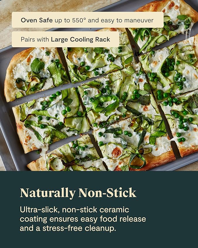 Caraway Non-Stick Ceramic Large Baking Sheet Duo - Naturally Slick Ceramic Coating - Non-Toxic, PTFE & PFOA Free - Perfect for Baking, Roasting, and More - Large (18" x 13") - Navy