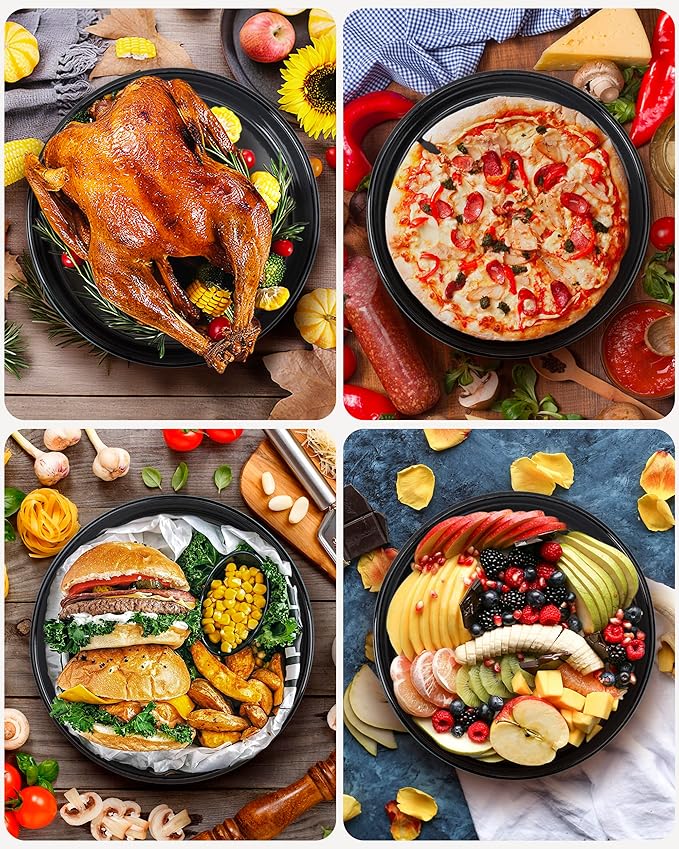 Enamel Round Baking Pans Set Roasting Dish 4-Pack 9/10/12/14 Inch Non Stick Large Cookware for Cake Bread Pie Pizza Turkey Steak, Non-Toxic Carbon Steel Oven Dishwasher Safe Thanksgiving Bakeware