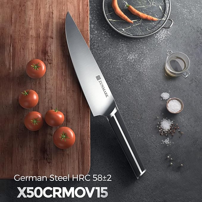 Kitchen Knife Set, 6 PCS Knife Sets for Kitchen with Block, X50CrMoV15 High Carbon German Steel Knife Set, Space-Saving Design for Home and Professional Kitchens, Black